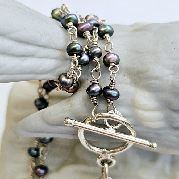 925 Silver Abalone and Pearl Station Necklace - Picture 3 of 15